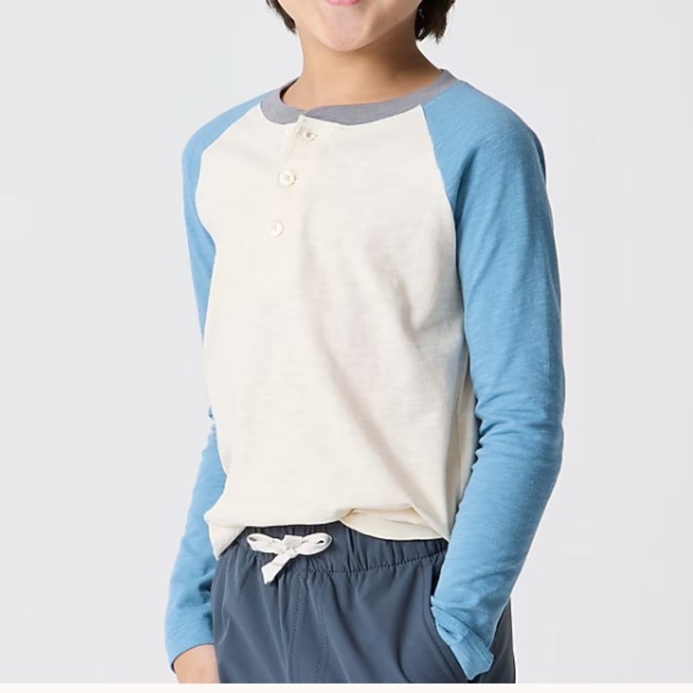 J Crew Boys' Colorblock Henley Tee Seaside Ecru Granite